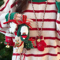 Flocked Christmas Doll Tree Pendant Copper Zircon Sweater Necklace Light Luxury view 2