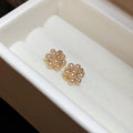 Light Luxury Faux Pearl Rhinestone Floral Cluster Stud Earrings For Women view 2