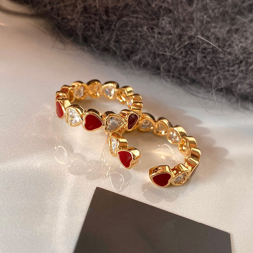 Gold Plated Enamel Heart Open Ring For Women