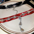 Light Luxury Velvet Rhinestone Round Tassel Choker Necklace For Women view 4
