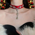 Light Luxury Velvet Rhinestone Round Tassel Choker Necklace For Women view 3