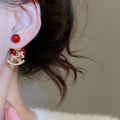 18K Gold Plated Copper Zircon Horse Pendant Drop Earrings With Silver Pins view 3