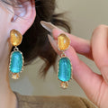 Vintage Style Irregular Oval Resin Geometric Drop Earrings With Silver Needle view 1