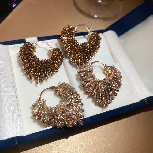 Vintage Light Luxury Faux Crystal Beaded Heart Earrings, European American Designer Style