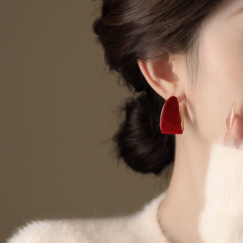 Flocked Round Hoop Earrings With Silver Needle Posts, Vintage Minimalist Daily Wear Jewelry