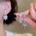 Chic Snowflake Zircon Teardrop Faux Pearl Stud Earrings For Women Elegant Winter Jewelry view 2
