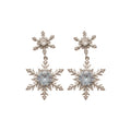 Chic Snowflake Zircon Teardrop Faux Pearl Stud Earrings For Women Elegant Winter Jewelry view 5