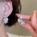 Chic Snowflake Zircon Teardrop Faux Pearl Stud Earrings For Women Elegant Winter Jewelry view 4