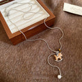 Light Luxury Faux Pearl Sweater Necklace With Zircon Tiger Eye Wood Horse Pendant view 4