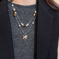 Maillard Style Faux Pearl Tiger Eye Wood Horse Pendant Sweater Necklace view 1