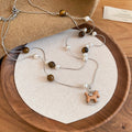 Maillard Style Faux Pearl Tiger Eye Wood Horse Pendant Sweater Necklace view 2