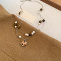Maillard Style Faux Pearl Tiger Eye Wood Horse Pendant Sweater Necklace view 4