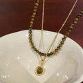 Gold Plated Tiger Eye Beaded Necklace Vintage Maillard Style Round Geometric Collarbone Chain view 4