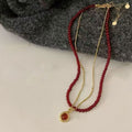 Gold Plated Tiger Eye Beaded Necklace Vintage Maillard Style Round Geometric Collarbone Chain view 2