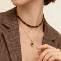 Gold Plated Tiger Eye Beaded Necklace Vintage Maillard Style Round Geometric Collarbone Chain view 3