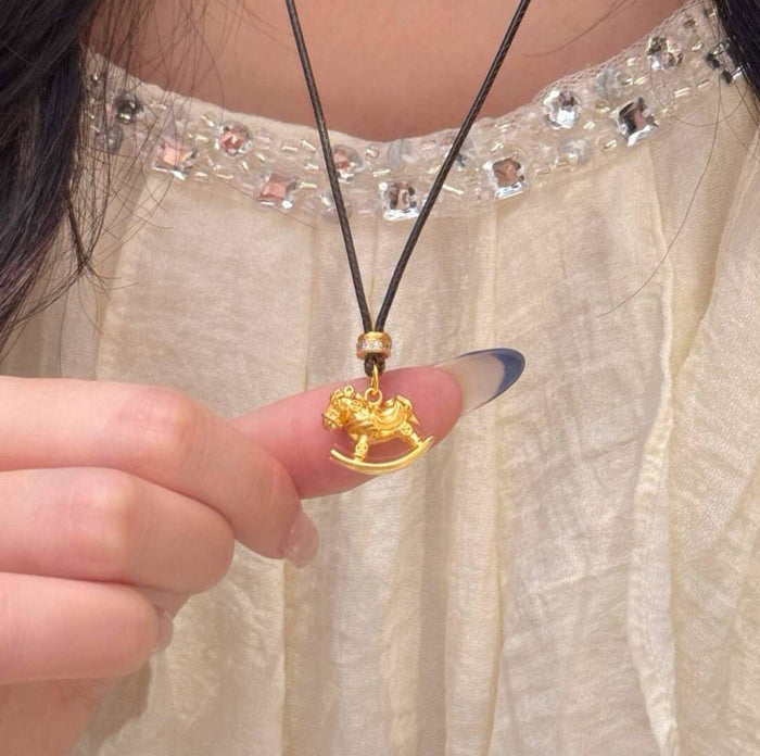 24K Gold Plated Copper Zircon Horse Sweater Necklace Chinese Zodiac Light Luxury Choker