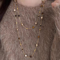 18K Gold Plated Tiger Eye Faux Pearl Round Geometric Sweater Necklace Light Luxury Designer Choker view 1