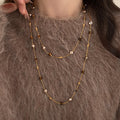 18K Gold Plated Tiger Eye Faux Pearl Round Geometric Sweater Necklace Light Luxury Designer Choker view 3