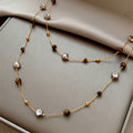 18K Gold Plated Tiger Eye Faux Pearl Round Geometric Sweater Necklace Light Luxury Designer Choker view 4
