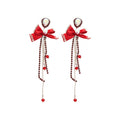 Silver Post Rhinestone Bow Tassel Drop Earrings Elegant Light Luxury Statement Jewelry view 5