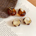 Maillard Resin C Shape Stud Earrings With Silver Pins, Geometric Retro Light Luxury Style view 3