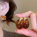 Maillard Resin C Shape Stud Earrings With Silver Pins, Geometric Retro Light Luxury Style view 2