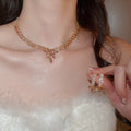 Copper Zircon Wheat Tassel Stud Earrings Necklace Jewelry Set Elegant Palace Light Luxury view 4