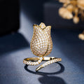 Gentle Tulip Flower Open Ring For Women, Adjustable Sparkling Fresh Floral Jewelry view 2
