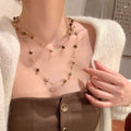 18K Gold Plated Tiger Eye Faux Pearl Sweater Necklace Vintage Light Luxury Round Geometric Choker view 1