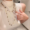 18K Gold Plated Tiger Eye Faux Pearl Sweater Necklace Vintage Light Luxury Round Geometric Choker view 3