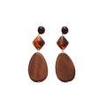 Wood Geometric Round Pendant Drop Earrings, Vintage Ethnic Minimalist Style view 5