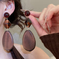 Wood Geometric Round Pendant Drop Earrings, Vintage Ethnic Minimalist Style view 4