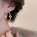 18K Gold Plated Tiger Eye Stone C Shape Hoop Earrings With Silver Posts Maillard Style view 4