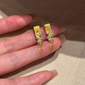 Gold Plated Copper Wheat Tassel Drop Earrings With Zircon And Silver Pins Light Luxury Style view 1