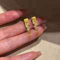 Gold Plated Copper Wheat Tassel Drop Earrings With Zircon And Silver Pins Light Luxury Style view 4