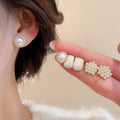 Elegant Faux Pearl Jewelry Set With Silver Post Enamel Round Geometric Stud Earrings view 2