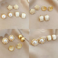 Elegant Faux Pearl Jewelry Set With Silver Post Enamel Round Geometric Stud Earrings view 1