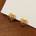 Retro Tiger Eye Stone Tassel Geometric Drop Earrings For Women, Elegant Autumn Winter Fashion Jewelry view 2