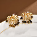 Retro Tiger Eye Stone Tassel Geometric Drop Earrings For Women, Elegant Autumn Winter Fashion Jewelry view 4