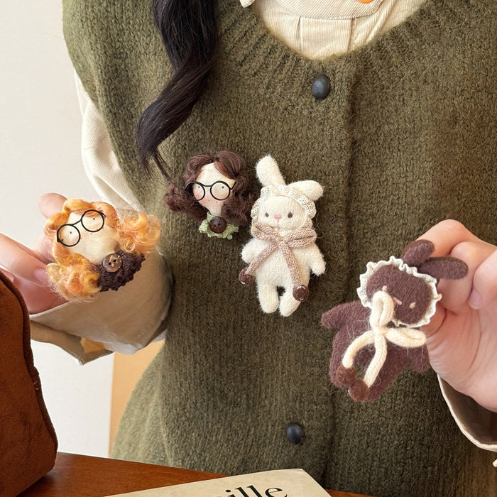 Flocked Plush Rabbit Doll Brooch Cute Cartoon Animal Minimalist Light Luxury Clothing Accessory For Women