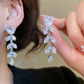 Copper Zircon Flower Leaf Wheat Tassel Necklace And Stud Earrings Jewelry Set, Light Luxury Court Style view 4