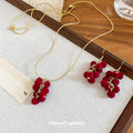 Silver Flocked Round Grape Tassel Necklace And Ear Hook Jewelry Set Vintage Light Luxury Style view 2