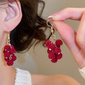 Silver Flocked Round Grape Tassel Necklace And Ear Hook Jewelry Set Vintage Light Luxury Style view 3