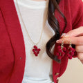 Silver Flocked Round Grape Tassel Necklace And Ear Hook Jewelry Set Vintage Light Luxury Style view 1