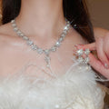 Light Luxury Imitation Pearl Flower Rhinestone Tassel Stud Earrings Necklace Jewelry Set view 2
