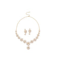 Light Luxury Imitation Pearl Flower Rhinestone Tassel Stud Earrings Necklace Jewelry Set view 5