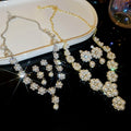 Light Luxury Imitation Pearl Flower Rhinestone Tassel Stud Earrings Necklace Jewelry Set view 1