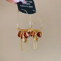 18K Gold Plated Crystal Heart Tassel Hoop Earrings, Vintage Light Luxury Style view 2