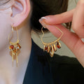 18K Gold Plated Crystal Heart Tassel Hoop Earrings, Vintage Light Luxury Style view 1