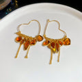 18K Gold Plated Crystal Heart Tassel Hoop Earrings, Vintage Light Luxury Style view 4